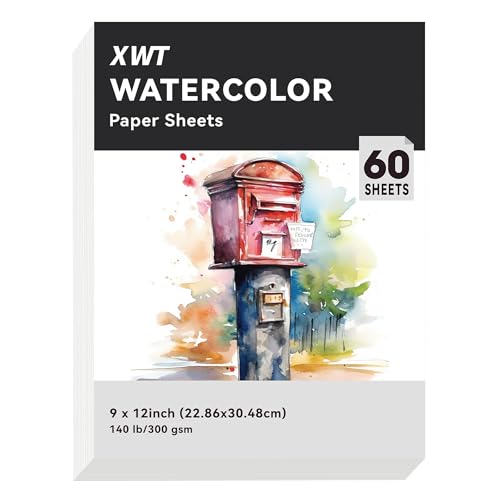 XWT 60 Sheets Watercolor Paper Bulk, 9x12in 140lb/300gsm, Cold Pressed Acid Free Natural White Textured Water Color Painting Art Supplies, Drawing Gift for Professional Adult Artists - size: 9x12in 60 Sheets