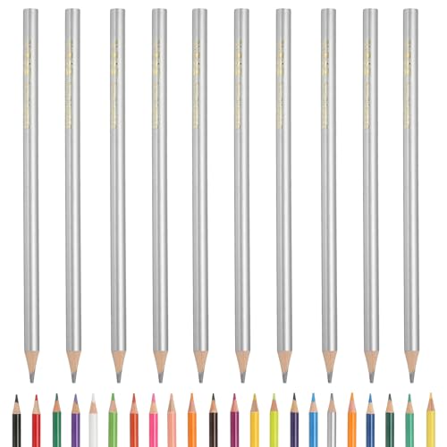 PATIKIL Colored Pencils, Silver Color Drawing Pencils with Oil-Based Cores Art Scrapbook Supplies for Adult Coloring Books Artists Beginners Drawing Sketching, 10 Pcs - color: Silver