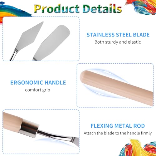 4 Pcs Palette Knife, Stainless Steel Painting Knife, Oil Paint Metal Knives Mini Pointed Head Spatula, Pallet Painting Knives with Basswood Handle for Oil, Acrylic and Canvas Drawing