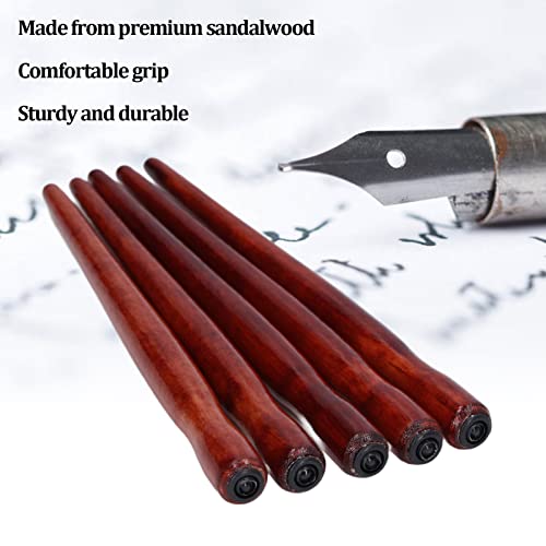 5PCS Dip Pen Nib Holder, 150mm/5.91in Sandalwood Mahogany Color Calligraphy Nibs Holder for Writing and Drawing