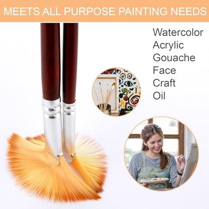 12 Pcs Fan Paint Brushes Artist Painting Brush Set Professional Nylon Hair Fan Brush Wood Handle Paint Brushes Soft Anti-Shedding Wood Short Handle for Acrylic Watercolor Oil Gouache