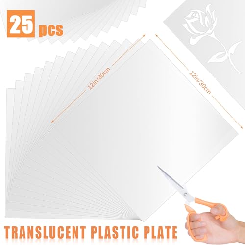 FSWCCK 25 Pcs 10mil 12 x 12 Inch Milky Translucent PET Blank Stencil Sheets, Mylar Sheets for Stencils, Template Plastic for Quilting Mylar Stencils, Laser Cutting, Gyro-Cut Tool Template Material - color: Milky Translucent 10 mil