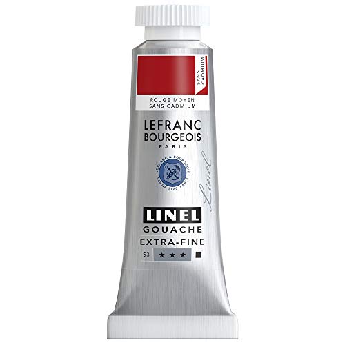 Lefranc & Bourgeois Gouache Paint, 14ml Tube - Gouachefarbe, Medium Red Cadmium-Free - color: Medium Red Cadmium-free., size: 14ml Tube - Gouachefarbe