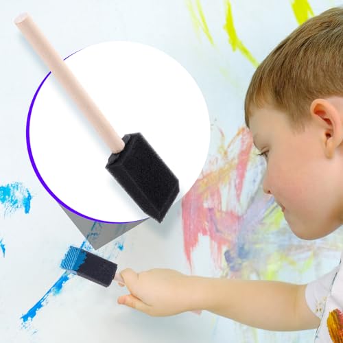 HINZIC 4 Pcs 4 Sizes Foam Paint Brushes Wood Handle Foam Brushes for Staining Varnishes, and DIY Large Area Crafting(1", 2", 3", 4") - size: 4pcs 1", 2", 3", 4"