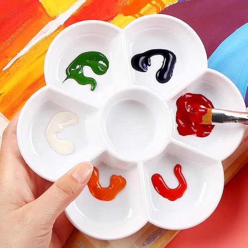 Petal Plastic Palette Painting Dish 7 Well Flower Paint Tray Watercolor Painting Mixing Palette for Oil Acrylic Watercolor Gouache,Easy Wash, Paint Palette (White) - color: White
