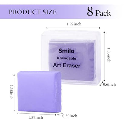 Smilo 8-Pack Purple Kneaded Erasers | Moldable & Dust-Free Putty Eraser | No Smudge Art Eraser with Case for Drawing - color: Purple