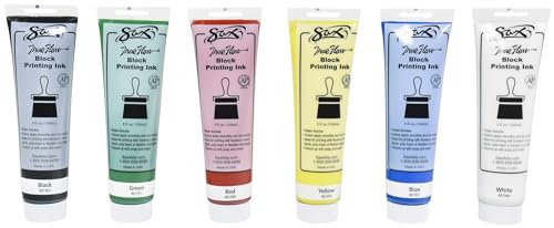 Sax Block Printing Inks for School and Arts and Crafts Use, Fluorescent Colors, 5 Ounce Tubes, Set of 6
