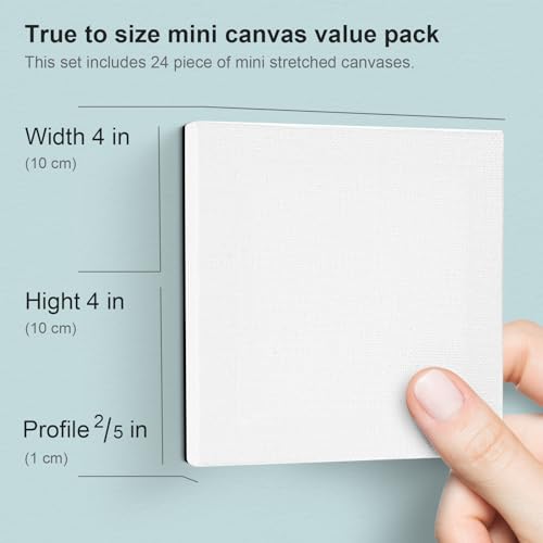 AUREUO Mini Magnetic Stretched Canvas 4x4 Inch / 24 Pack - Small Square Wrapped Halloween Canvas Board with Magnet Back, Art Gift Set Tiny Framed Bulk Pack Canvases for Acrylic Painting & Craft - size: 4"x4", Stretched Canvas