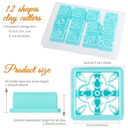 ORIGACH 12 Style Flower Tile Clay Cutters - Bohemian Polymer Clay Cutters Set for Earring Making - style: Flower Tile