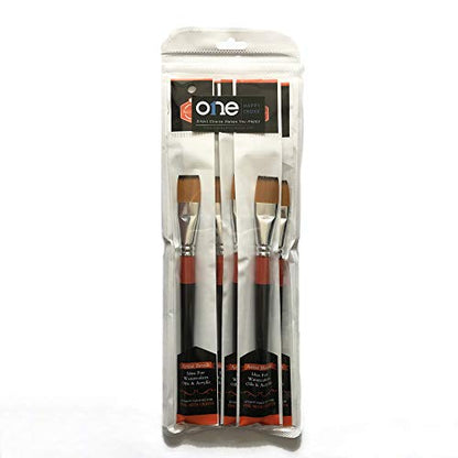 3/4 Inch Flat Bright Paint Brush, Pack of 6, Premium Quality Synthetic Hair for Acrylic Watercolor Oil Gouache Painting by Students, Professionals and Artists - size: 0.75 Inch Flat (6 PCS)