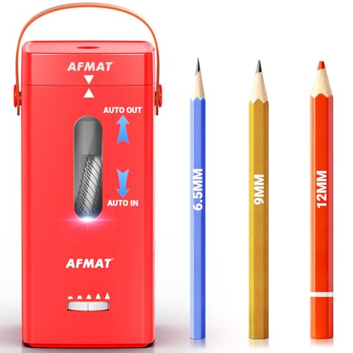 AFMAT Electric Pencil Sharpener, Fully Automatic Pencil Sharpener, Auto in & Out, Rechargeable Hands-Free Sharpeners for Jumbo & Colored Pencils (6.5-12mm), Portable for Home/Classroom/Office PSC6 - color: Red