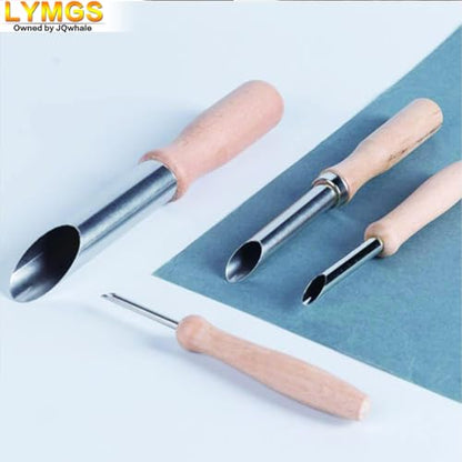 LYMGS Clay Circular Hole Cutter Tool Set, Wood Handle & Stainless Steel Round Hole Cutter for Pottery Sculpture DIY Clay Modeling, 4 Sizes a Pack