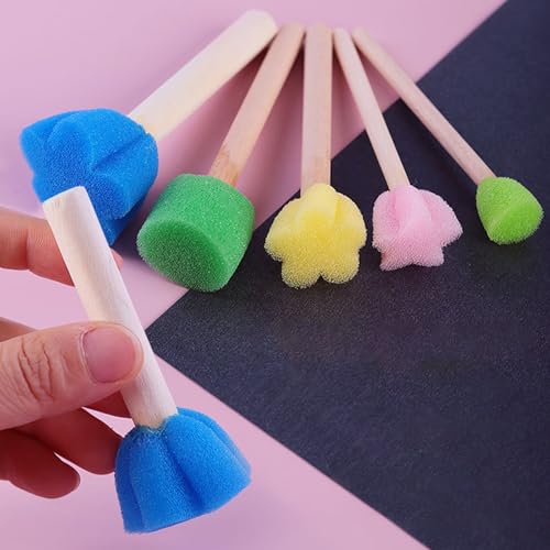 Flower Sponges Brush Set Paint Sponge Wood Handle Round Foam Stencil Brushes Touch Up Painting Tools for Acrylic Craft Staining Varnishes 10pcs - color: B