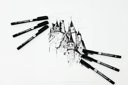 Daler Rowney Simply Fineliners Set, 6 Assorted Sizes, Black, Drawing, Illustration, Optimal for Entry-Level Artists & Hobbyists