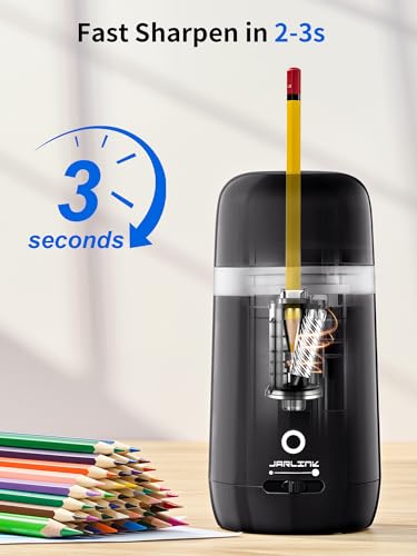 JARLINK Automatic Electric Pencil Sharpener - Hands-Free Operation, 3 Sharpness Modes, 3-Second Sharpening, Rechargeable & Portable for 7-12mm Pencils, Ideal for Classroom and Home Use (Black) - color: Black