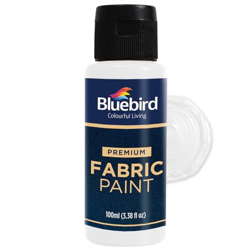 BLUEBIRD Fabric Paint, White, 3.4 Fl Oz, Permanent Fabric Paints for Clothes, Furniture Upholstery - color: White, size: 3.4 Fl Oz (Pack of 1)