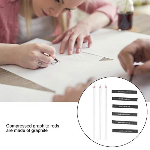 White Charcoal Pencils Carbon Drawing Set, 9 Pieces Sketch Painting Accessories - Smooth Shading, Soft Graphite Core, Ideal for Art Students and Artists