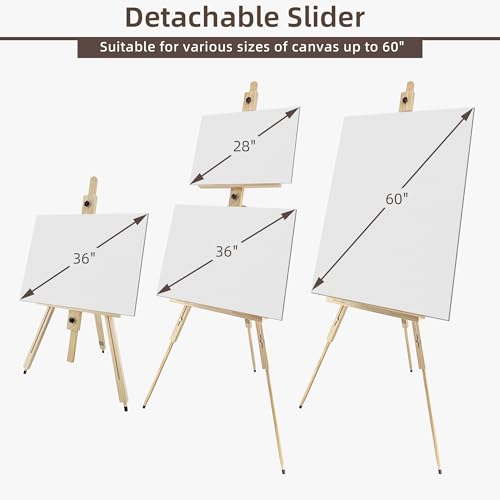 Tripod Portable Standing Wooden Easel for Painting | Adjustable Foldable Art Easel for Kids, Adults, Stuedent, Hold 1 or 2 Canvas up to 60'', Suitable for Sketching, Oil