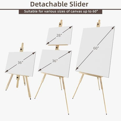 Tripod Portable Standing Wooden Easel for Painting | Adjustable Foldable Art Easel for Kids, Adults, Stuedent, Hold 1 or 2 Canvas up to 60'', Suitable for Sketching, Oil