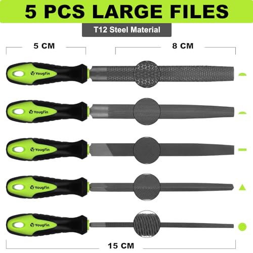 19 pcs File Set, Includes 5 pcs Large Steel Files, 12 pcs Jewelers File Set and Wire Brushes Ideal Hand File Tools for Woodwork, Metal, Model Applications - style: 19 Pieces