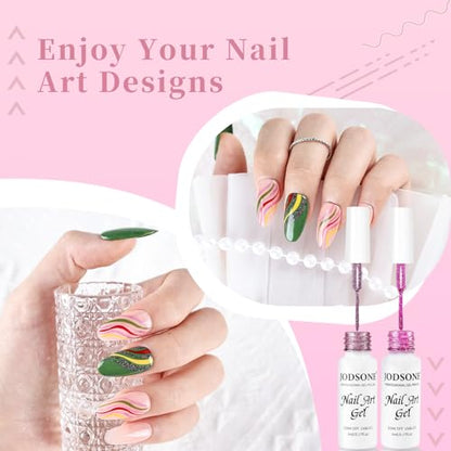 JODSONE Nail Art Gel Liner Set 10 Colors Glitter Purple Gold Green Gel Nail Polish Need U V Lamp Cured with Thin Brush at Home Salon Design,Gifts for Women - color: LB1201-LB1210