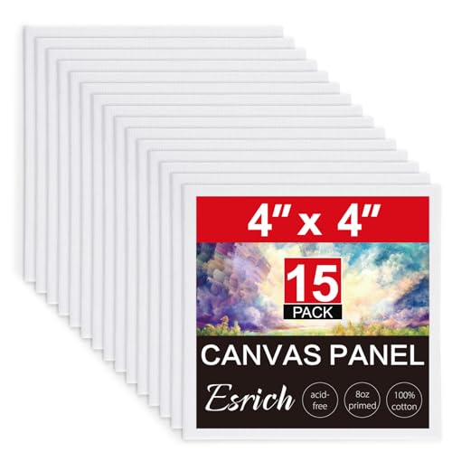 ESRICH Canvas Boards for Painting, 15 Pack Canvases 4x4 100% Cotton Small Paint Canvas Primed Acid Free Mini Blank Canvas Panels for Oil, Watercolor, Acrylic, Gouache & Tempera - size: 4x4