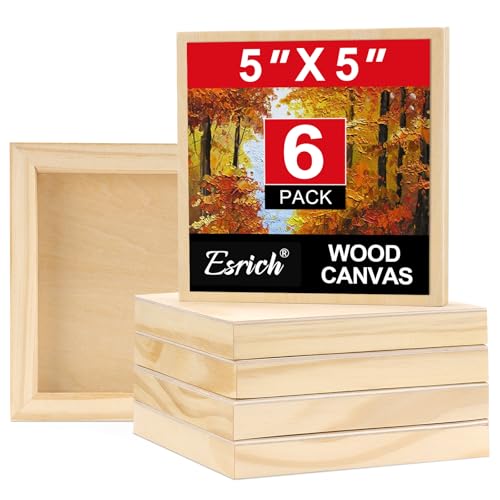 ESRICH 5x5 Inch Wood Panels, 6 Pack Square Craft Wood Canvas Boards, Blank Unfinished Wooden Art Board for DIY Art Creations Such as Painting, Acrylic Pouring, Resin, Burning, Collage, etc. - size: 5IN-6Pack