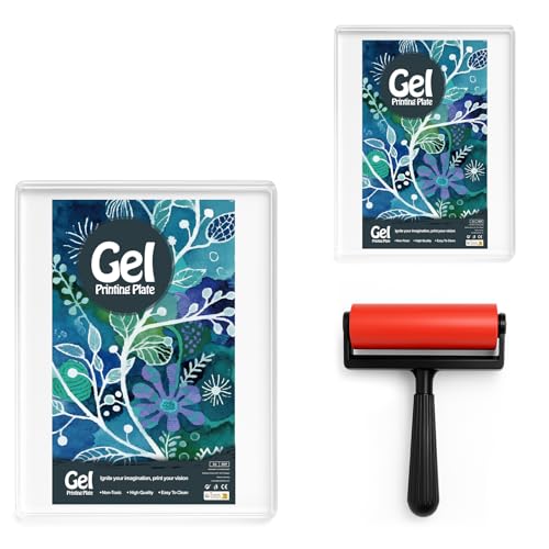 INNOVAYOU 5 * 7 and 8 * 10inch Gel Plates for Printing - Reusable, with Press Rubber, for Card Making, Arts and Crafts, Scrapbooking, Diary, Home Decoratio