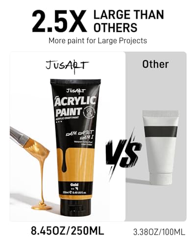 JusArt Metallic Gold Acrylic Paint, 8.45oz/250ml Large Tube, Heavy Body Rich Pigment, Non-Toxic, Non-Fading Craft Paint for Canvas Wood Metal Fabric Ceramics, Art Supplies for Adults Artists Beginner - color: Metallic Gold