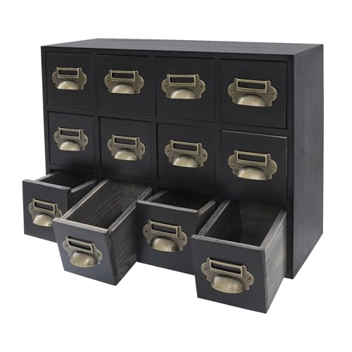 Desk Drawer Organizer | 12 Drawers Apothecary Cabinet | Apothecary Supplies Vintage Chests | Desktop Chest Drawer | Wooden Desk Drawer Organizer for Tea Collection, Stationery (Black-12 Drawers) - color: Black-12 Drawers