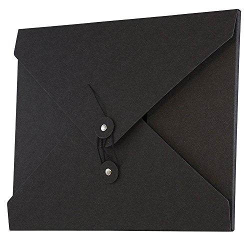 JAM PAPER Kraft Portfolio with Button and String Tie - Medium - 9 1/2 x 12 x 1/4 - Black Recycled - Sold Individually - color: Black Recycled, size: Medium (9 1/2" x 12" x 1/4")
