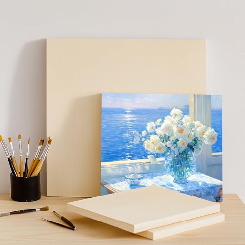 Wooden Canvas Panels with Easel Set – Complete Art Supplies for Artists, Includes 16x9 Easel, 12x12 Wooden Canvas Panels for DIY Crafts-Spring Family Fun - size: 12*12-1