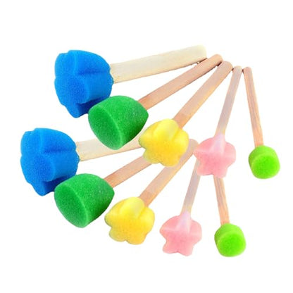 Flower Sponges Brush Set Paint Sponge Wood Handle Round Foam Stencil Brushes Touch Up Painting Tools for Acrylic Craft Staining Varnishes 10pcs - color: B