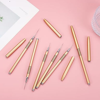 6Pcs Nail Art Liner Brushes Set, Fine Drawing Painting Details Design Striping Brush With Gel Polish Acrylic Handle Gifts Manicure Tools DIY Sizes 5/7/9/11/15/25mm, Gold - color: Gold