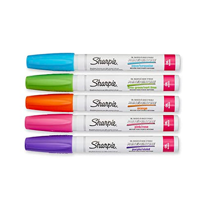 Sharpie Oil-Based Paint Markers, Medium Point, Bright Colors, 5 Count - Great for Rock Painting