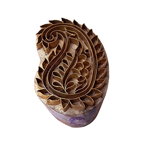 Beautiful Wooden Block Brass Paisley Designs Clay Printing Stamp - size: BSCtag017