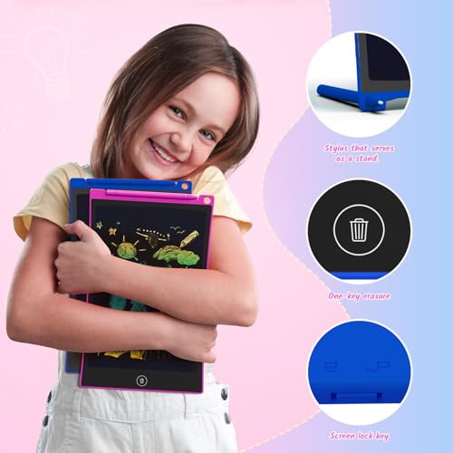 TECJOE 10 Inch 2 Pack LCD Writing Tablet, Colorful Doodle Board Drawing Tablet for Kids, Kids Travel Learning Toys Christmas Birthday Gifts for 3 4 5 6 7 8 Year Old Boys and Girls Toddlers - color: Dark Blue Magenta