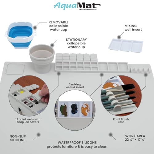 Creative Mark AquaMat Extra Large 23 3/8" x 21 3/8" Non-Slip Silicone Mat for Arts and Crafts, Workspace for Painting, Crafting, Epoxy, Resin, Clay, Craft Table Protector and Office Table Mat