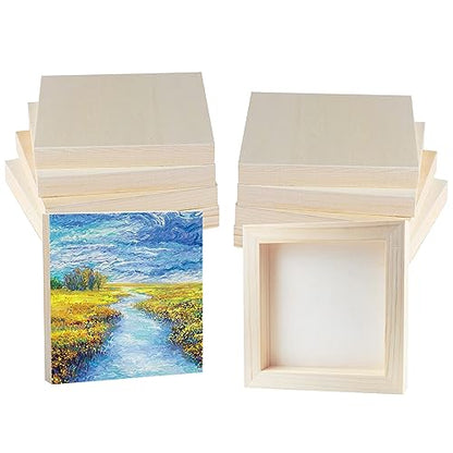 10 Pack Wood Panel Boards 6 x 6 inch Unfinished Wooden Canvas Board Square Wood Panels Blank Boards for Painting, Pouring, Burning, Arts Use with Oils, Acrylics and DIY Craft Projects - size: 6inch