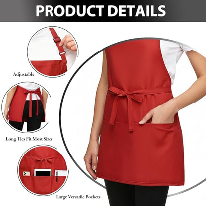 BOHARERS Kitchen Cooking Apron Unisex Adjustable chef apron with 3 pockets,1 Pack Red - color: A-01 Pack Red