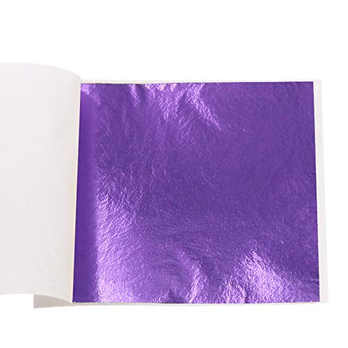 KINNO 100 Sheets Imitation Gold Foil Sheets - Purple GoId Leaf Sheets for Arts Decoration, Sculpture, Gilding, Nails, Handcrafts, Picture Frames, Paintings, Furniture, Wall, 3.15 by 3.35 Inches - color: Violet