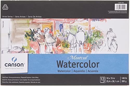 Canson Artist Series Montval Watercolor Paper, Foldover Pad, 10x15 inches, 12 Sheets (140lb/300g) - Artist Paper for Adults and Students - Watercolors, Mixed Media, Markers and Art Journaling - size: 10" x 15", style: 10" x 15" Fold-Over