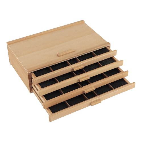 Cezanne Creative Mark Pastel Storage Box, 4-Drawer Wooden Art & Craft Supplies Organizer, Birch Wood, Brown - size: 4 Drawer