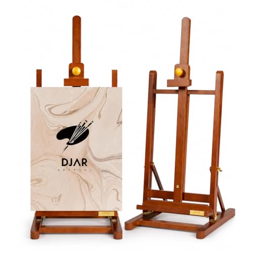 DJAR Medium Tabletop Painting Easel, Assembly-Free, Solid Beechwood, Walnut | Adjustable H-Frame Desktop Painting Stand, Holds canvases up to 27.5", Premium Art Supplies for Students and Beginners - style: Walnut