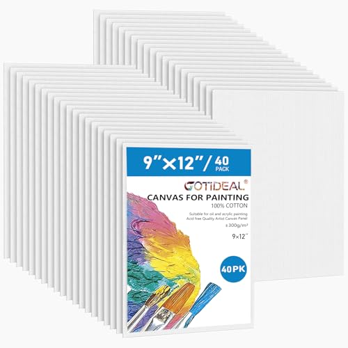 Gotideal Canvas for Painting, 40pcs 9x12 Primed Bulk Painting Canvas Board for Kids and Adults, White Blank Canvas Panels for Acrylic Paint, Oil, Pour Art Supplies - size: 9x12 inch