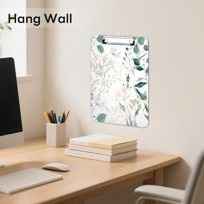 Plastic Cute Clipboard Low-Profile Metal Clip, A4 Letter Size 9 x 12.5 in, 8.5 x 11 Paper Clip Board for Teachers, Nurses, Classroom,Fresh Greenery - color: Fresh Greenery