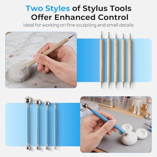 Nicpro 120ml Air Dry Clay Glaze and 32 PCS Clay Tools Kit, A Gloss Varnish Protects Clay from Surface Wear, Pottery Tools Can be Used for Stippling, Carving, Molding, and Shaping Crafts