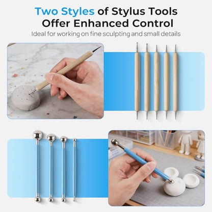 Nicpro 120ml Air Dry Clay Glaze and 32 PCS Clay Tools Kit, A Gloss Varnish Protects Clay from Surface Wear, Pottery Tools Can be Used for Stippling, Carving, Molding, and Shaping Crafts