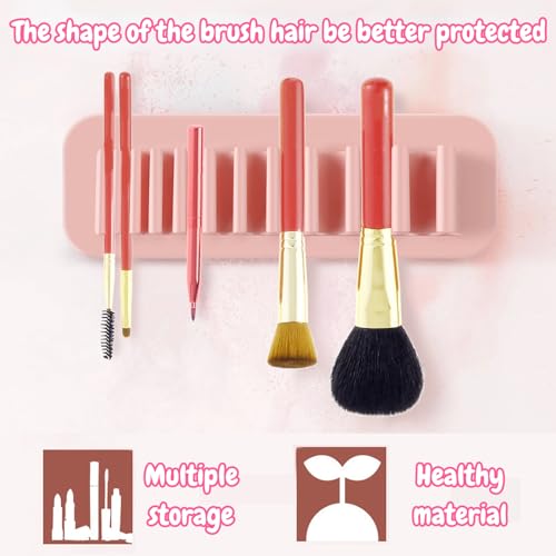 Rosvola Makeup Brush Drying Rack, 2PCS Silicone Makeup Brush Holder, Wall Mounted Toothbrush Storage, Multipurpose Beauty Tool Organizer for Painting Cosmetic Pen Brushes Sewing