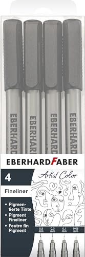 Eberhard Faber 558104 Pigment Fineliner Black 4 Markers with Waterproof Ink